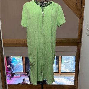 Light Green Short-Sleeve Zip Front Swim Cover-Up